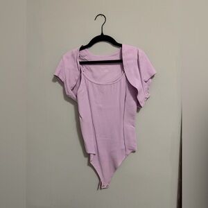 American Eagle Outfitters Lilac Ribbed Short Sleeve Bodysuit